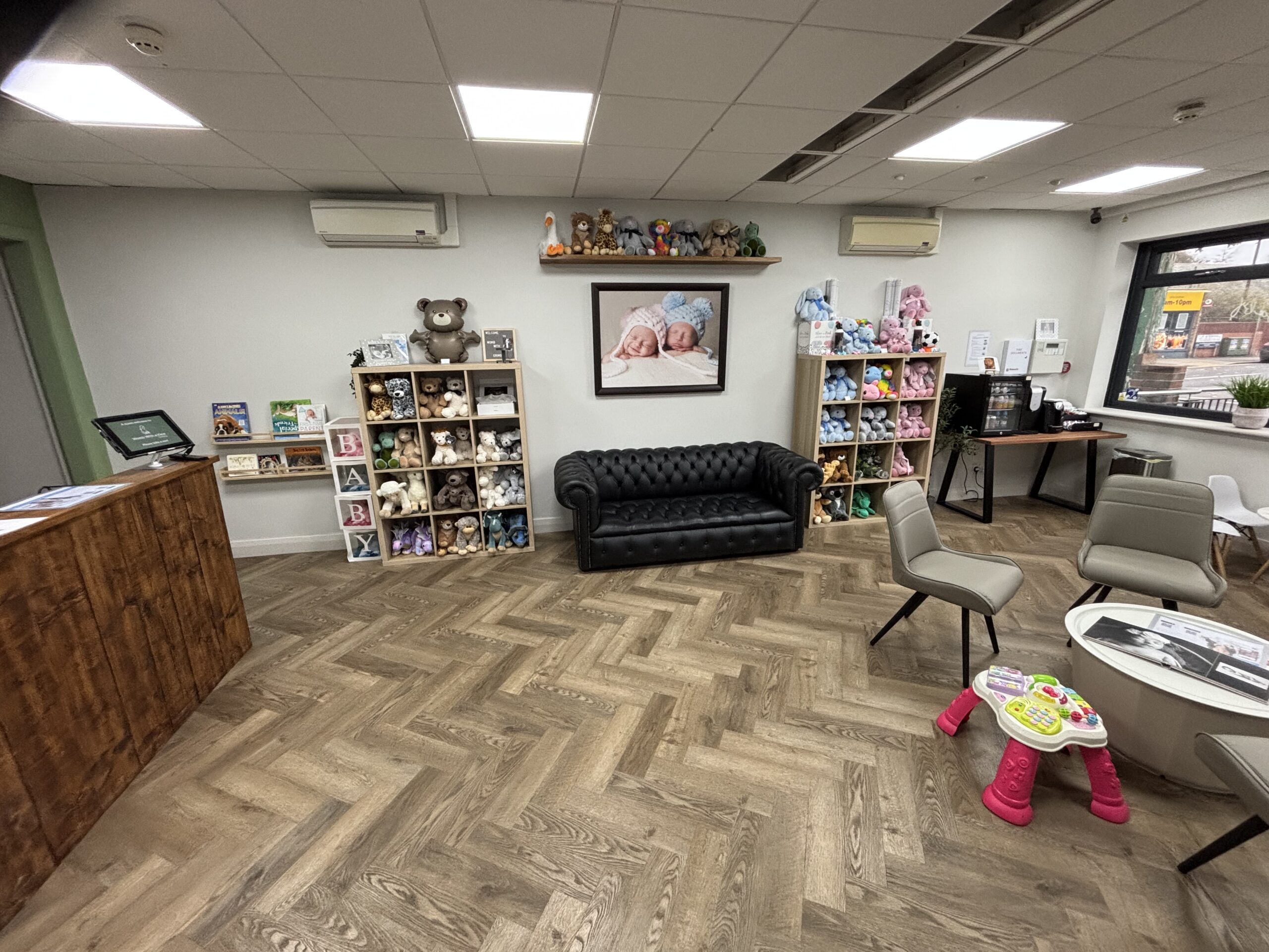 Clinic interior with herringbone floor